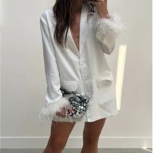 12th Tribe White/Ivory Blazer with Feather Cuffs